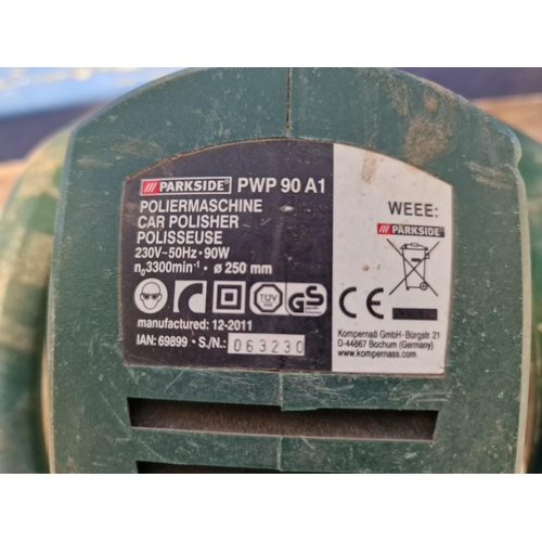 566 - Tool Collection; Parkside Car Polisher, Electric Nailer / Stapler and an Orbital Sander, * Basic Tes... 