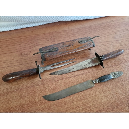 84 - Carving Set in Wooden Stand with 'Cyprus', Together with Thai 'Samran' Kinfe, (2)