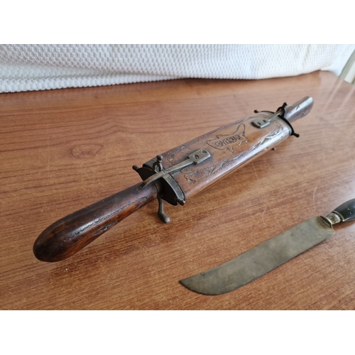 84 - Carving Set in Wooden Stand with 'Cyprus', Together with Thai 'Samran' Kinfe, (2)