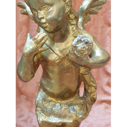 767 - Vintage Heavy Solid Brass Standing Cherub Sculpture on Round Base (H:38.5cm) Total Weight 5.70kg, Pr... 