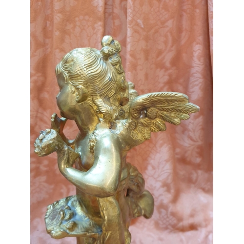 767 - Vintage Heavy Solid Brass Standing Cherub Sculpture on Round Base (H:38.5cm) Total Weight 5.70kg, Pr... 