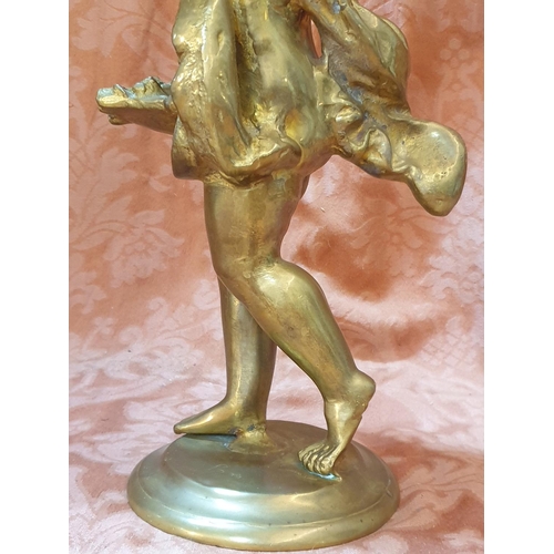 767 - Vintage Heavy Solid Brass Standing Cherub Sculpture on Round Base (H:38.5cm) Total Weight 5.70kg, Pr... 