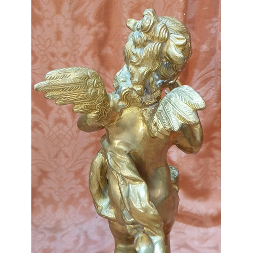 767 - Vintage Heavy Solid Brass Standing Cherub Sculpture on Round Base (H:38.5cm) Total Weight 5.70kg, Pr... 