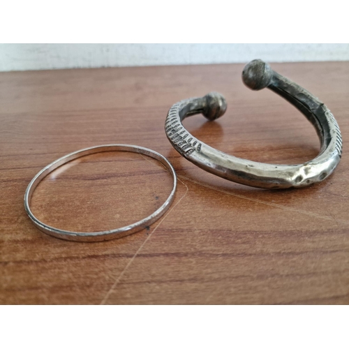 769 - Silver Plated Bangle Bracelet, Together with Hand Made White Metal Bangle Bracelet, (2)