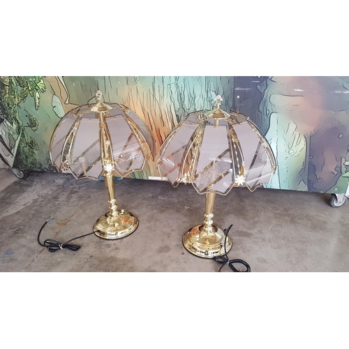 780 - Pair of Jumbo Lamps with Brass Effect Base and Glass Panel Shape (H:70cm each) (Un-Used, Un-Tested, ... 