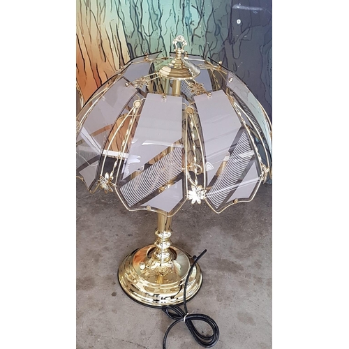 780 - Pair of Jumbo Lamps with Brass Effect Base and Glass Panel Shape (H:70cm each) (Un-Used, Un-Tested, ... 