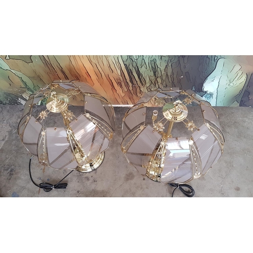 780 - Pair of Jumbo Lamps with Brass Effect Base and Glass Panel Shape (H:70cm each) (Un-Used, Un-Tested, ... 