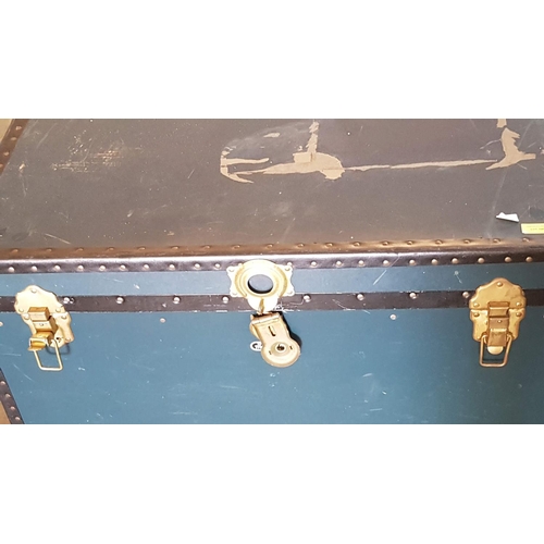 108 - Mossman Green Shipping Trunk Circa 1950 with Clasps & Handles (90 x 52 x 50cm)