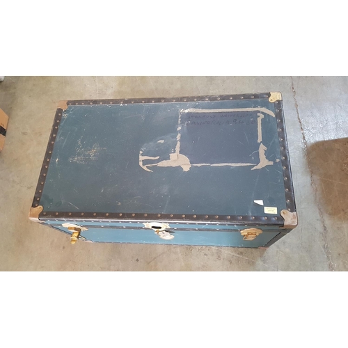 108 - Mossman Green Shipping Trunk Circa 1950 with Clasps & Handles (90 x 52 x 50cm)