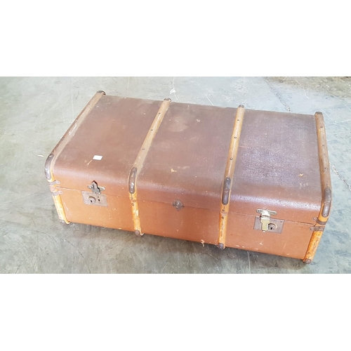110 - 1920's Canvas Covered Wood Banded Steamer Trunk with 2 x Handles and Latches (90 x 53 x 33cm)