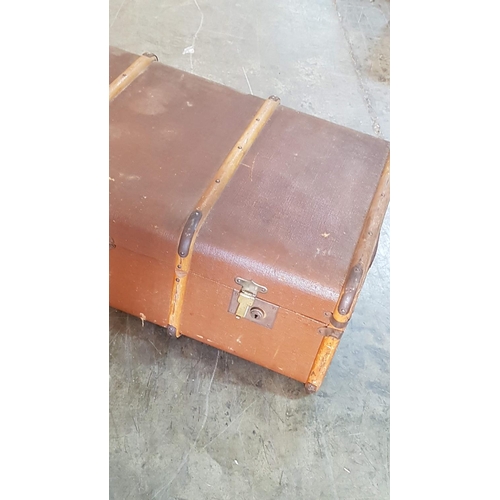 110 - 1920's Canvas Covered Wood Banded Steamer Trunk with 2 x Handles and Latches (90 x 53 x 33cm)