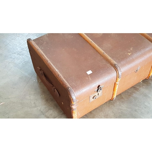 110 - 1920's Canvas Covered Wood Banded Steamer Trunk with 2 x Handles and Latches (90 x 53 x 33cm)