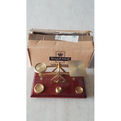 116 - Royal Mail Brass Postal Scales on Wooden Plinth Complete with Brass Weights