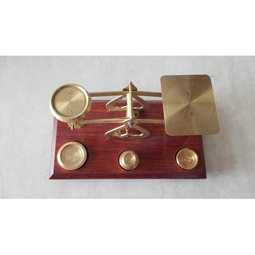 116 - Royal Mail Brass Postal Scales on Wooden Plinth Complete with Brass Weights