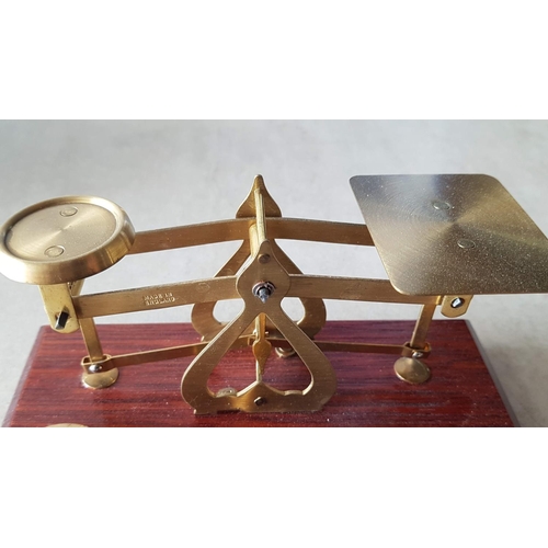 116 - Royal Mail Brass Postal Scales on Wooden Plinth Complete with Brass Weights
