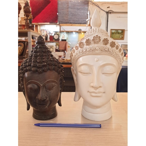 79 - White Buddha Head (H:26cm and a Black Buddha Head (H:21cm), (2)