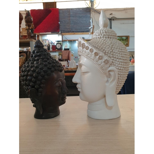 79 - White Buddha Head (H:26cm and a Black Buddha Head (H:21cm), (2)