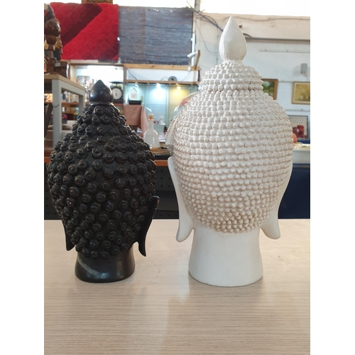 79 - White Buddha Head (H:26cm and a Black Buddha Head (H:21cm), (2)