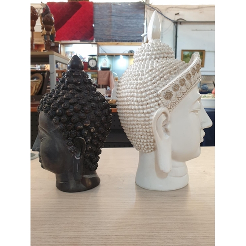 79 - White Buddha Head (H:26cm and a Black Buddha Head (H:21cm), (2)
