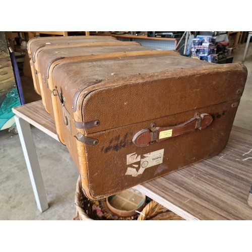 110 - 1920's Canvas Covered Wood Banded Steamer Trunk with 2 x Handles and Latches (90 x 53 x 33cm)