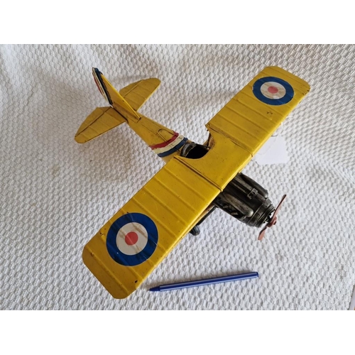 12 - Vintage Hand Made Tin Toy Model Aeroplane with British Bulls Eye Wing Markings