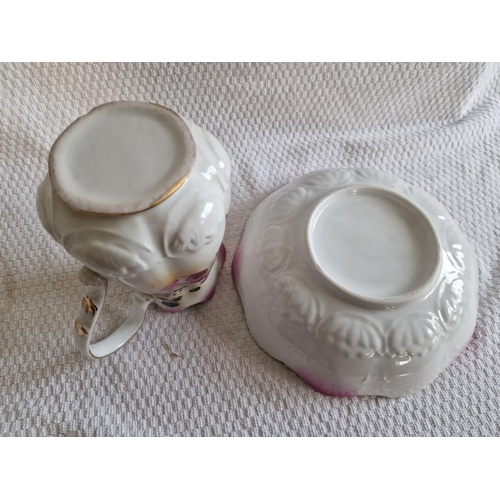 15 - Vintage Porcelain Jug and Wash Bowl with Floral Pattern, (2)