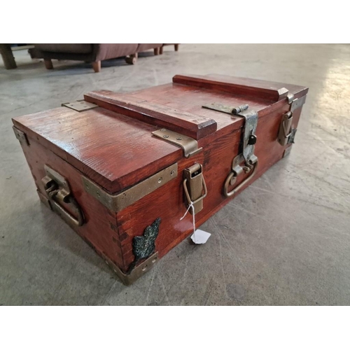 57 - Heavy Wooden Box with Metal Fittings Designed to Transport 4 x Bottles of Wine Complete with Hasp, C... 