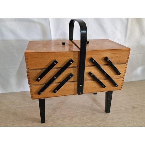 9 - Cantilever 3 - Tier Wooden Sewing Box with Contents