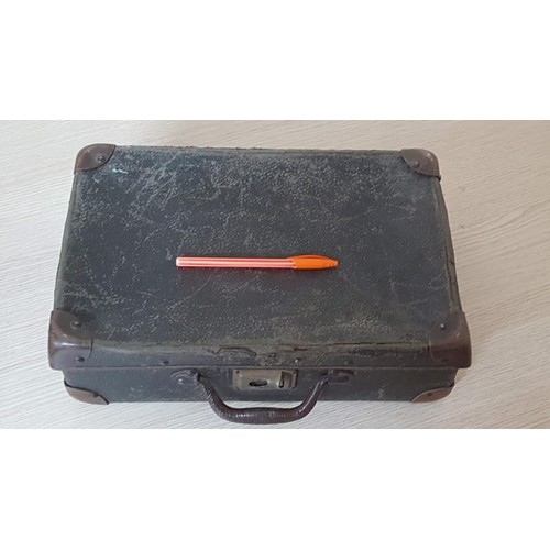 61 - Antique Small Brown Cardboard Suitcase with Metal Handle (A/F), (35.5 x 23.5 x 11cm)