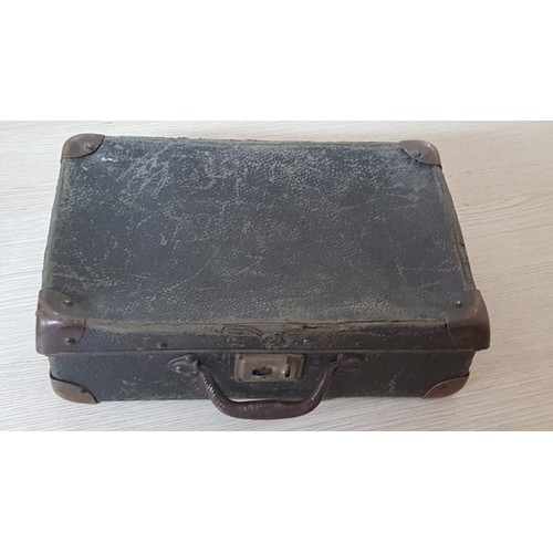 61 - Antique Small Brown Cardboard Suitcase with Metal Handle (A/F), (35.5 x 23.5 x 11cm)