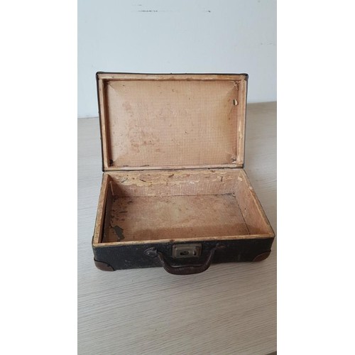 61 - Antique Small Brown Cardboard Suitcase with Metal Handle (A/F), (35.5 x 23.5 x 11cm)