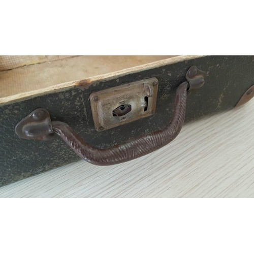 61 - Antique Small Brown Cardboard Suitcase with Metal Handle (A/F), (35.5 x 23.5 x 11cm)