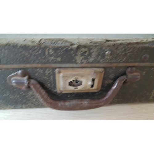 61 - Antique Small Brown Cardboard Suitcase with Metal Handle (A/F), (35.5 x 23.5 x 11cm)