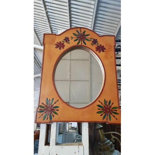 843 - Rustic Style Mirror with Hand Painted Floral Frame (44.5 x 34.5cm)