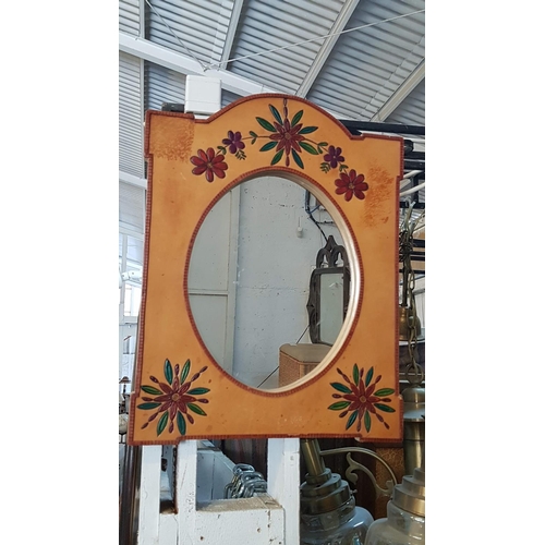 843 - Rustic Style Mirror with Hand Painted Floral Frame (44.5 x 34.5cm)