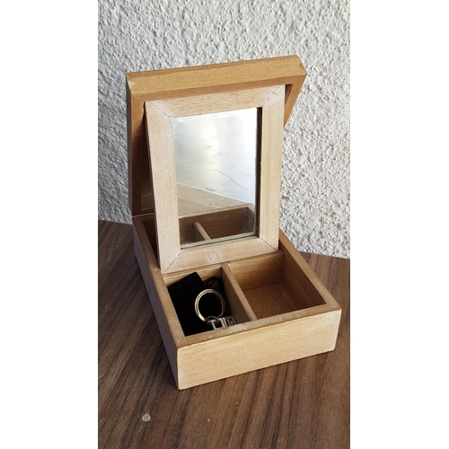 844 - Wooden Rustic Style Jewllery Box with Mirror (14.5 x 19.5 x 7.5cm) Together with Swarovski Key Ring ... 