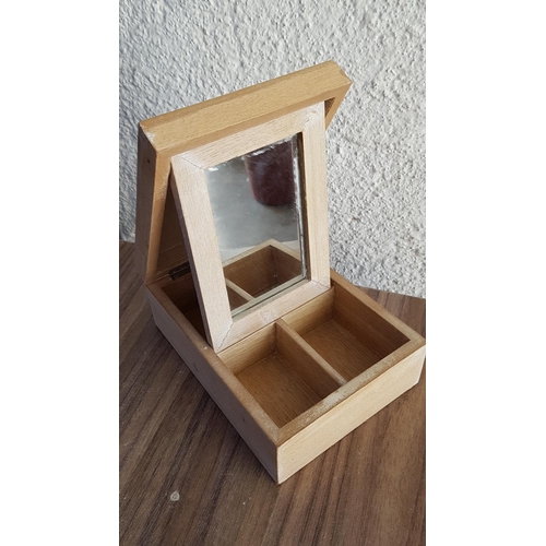 844 - Wooden Rustic Style Jewllery Box with Mirror (14.5 x 19.5 x 7.5cm) Together with Swarovski Key Ring ... 