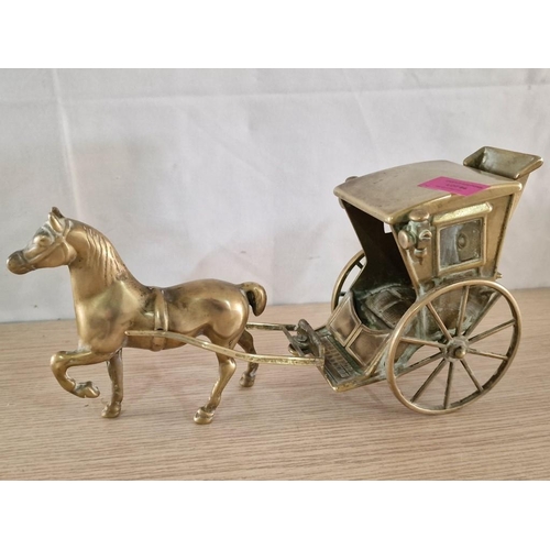 64 - Heavy Brass Horse and Handsome Cab (30 x 15cm overall)