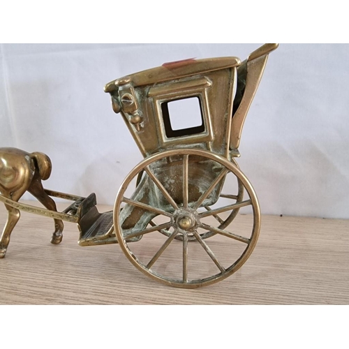 64 - Heavy Brass Horse and Handsome Cab (30 x 15cm overall)