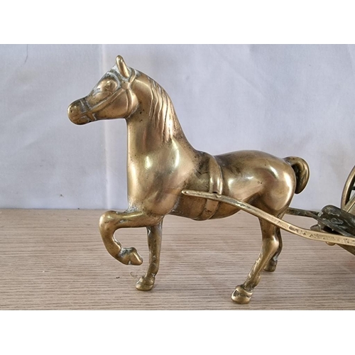 64 - Heavy Brass Horse and Handsome Cab (30 x 15cm overall)