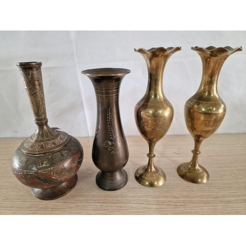 76 - Pair of Brass Vases (H:22cm and Others)