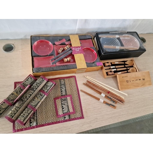 81 - Boxed, Un-Used Oriental Set for 2, Plus Oriental Place Mats (4), Chop Sticks & Rests, Plus Boxed Jap... 