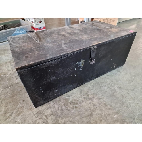 83 - Large Black Wooden Carpenter's Chest with Drawer, Hasp and Handles (91 x 50 x 34cm)