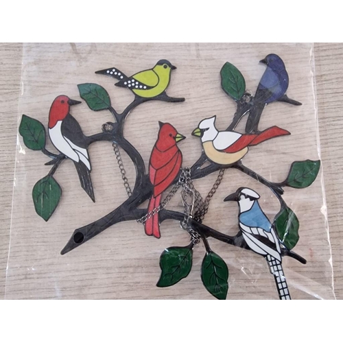 82 - Enameled Metal Inlaid Hanger of Birds (21 x 21cm) Plus Pressed Metal 