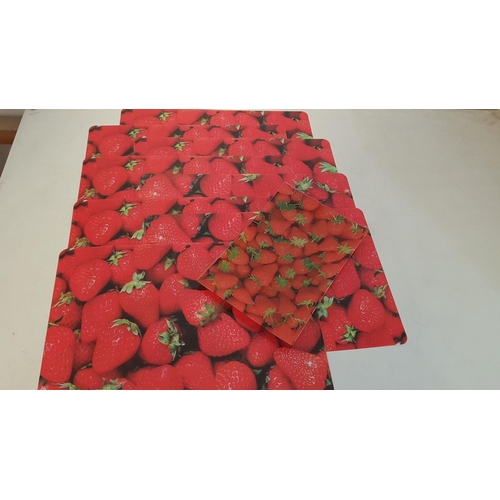 65 - Strawberry Set; 8 x Table Mats (30 x 44.5cm each) and Matching Rectangular Serving Dish (19.5 x 30cm... 