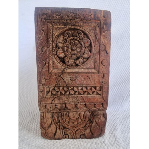 89 - Vintage Solid Wood Block Lamp Base / Display Stand Plinth, with Carved Flowers and Pattern, (Approx.... 