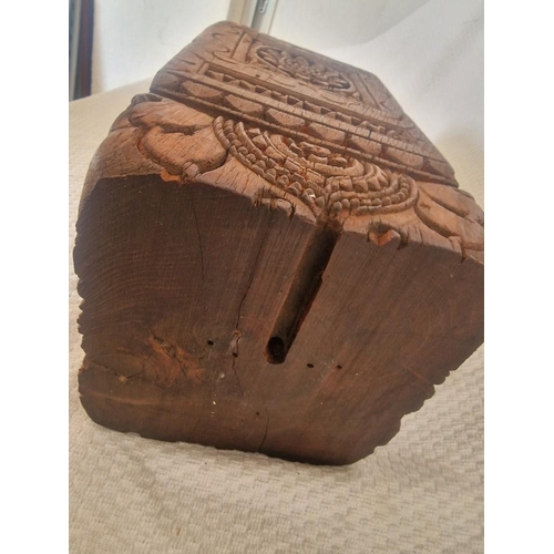 89 - Vintage Solid Wood Block Lamp Base / Display Stand Plinth, with Carved Flowers and Pattern, (Approx.... 