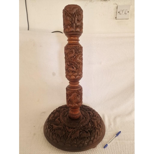 90 - Ornate / Highly Carved Wooden Standard Lamp Part Base, (Approx. H: 64cm)