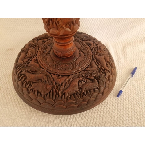 90 - Ornate / Highly Carved Wooden Standard Lamp Part Base, (Approx. H: 64cm)