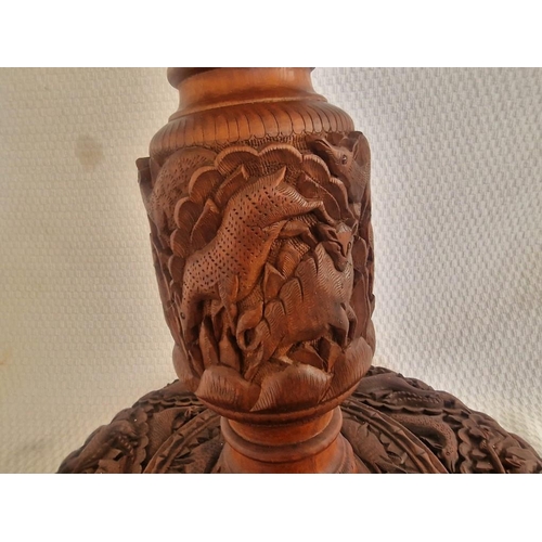 90 - Ornate / Highly Carved Wooden Standard Lamp Part Base, (Approx. H: 64cm)